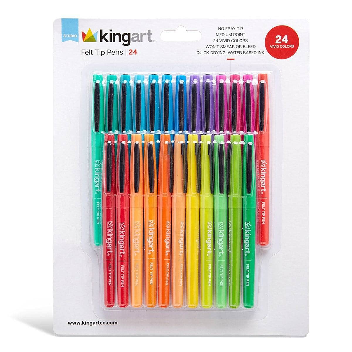 KINGART 465-24 Medium Point Felt Tip Pens - 24 Vibrant Color Markers for Writing, Journaling, Note Taking & Art Projects - Perfect for Bullet Journals, Coloring Books & School Supplies