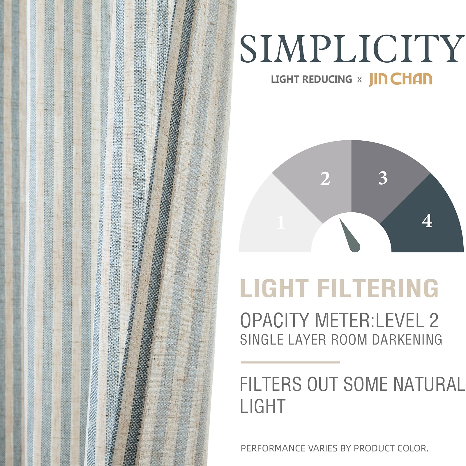 Jinchan Striped Kitchen Curtains and Valance Set - 36 Inch Tier Curtains, Ticking Stripe Linen Small Drapes, Pinstripe Window Treatments for Cafe, Living Room, Bathroom & Farmhouse - 3 Piece Set with Rod Pocket in Blue - Perfect for Rustic Decor, Privacy & Sun Protection