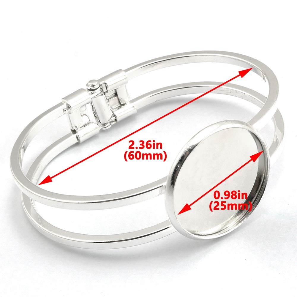Lind Kitchen 2-Piece Silver Bangle Bracelet Blanks with 25mm Cabochon Bezel Tray - DIY Jewelry Making Supplies for Crafting, Beading & Gift Projects