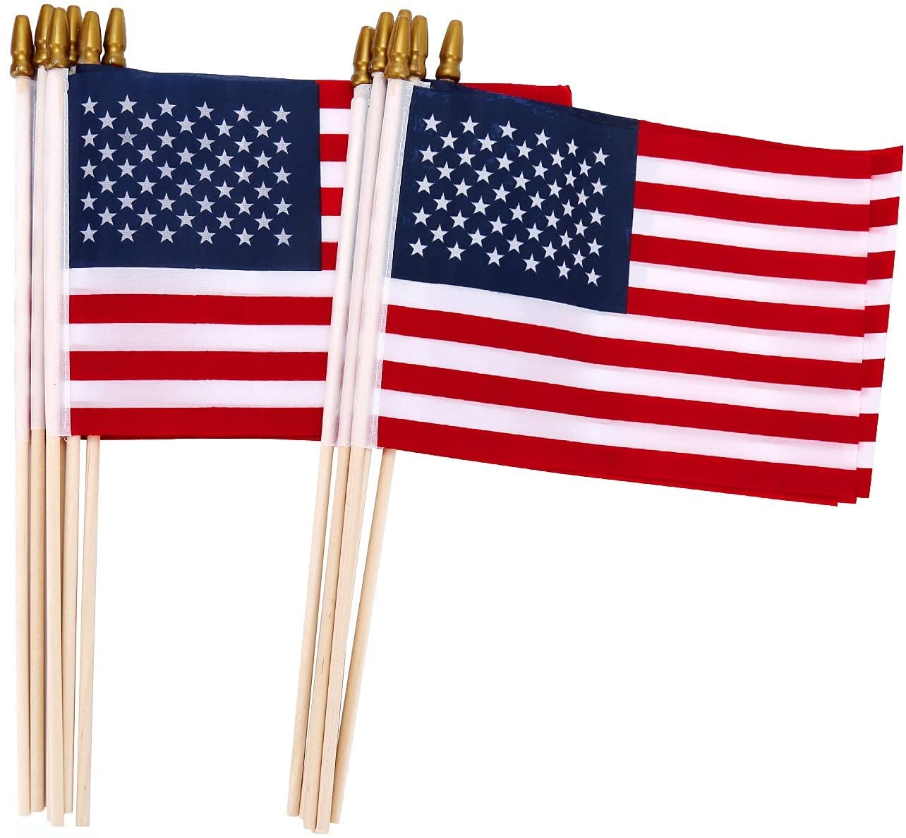 12 Pack Small American Flags on Stick - 5x8 Inch Mini US Flags with Kid-Safe Spear Top | Patriotic Handheld Flags for Parades, Sporting Events & Classroom Decorations