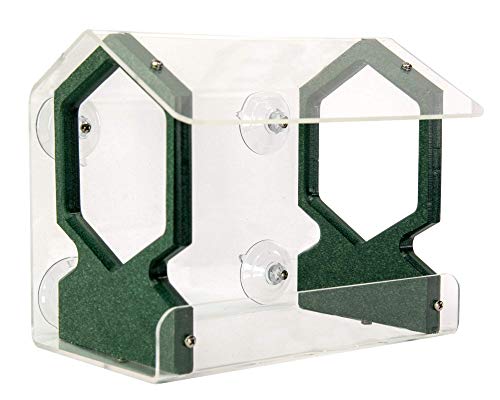 JC's Wildlife Geometric Diner 9 Window Bird Feeder - Easy to Clean & Fill, 3 Cups Seed Capacity - Clear Acrylic with Strong Suction Cups (Green) - Perfect for Bird Watching at Home, Office or Garden Windows