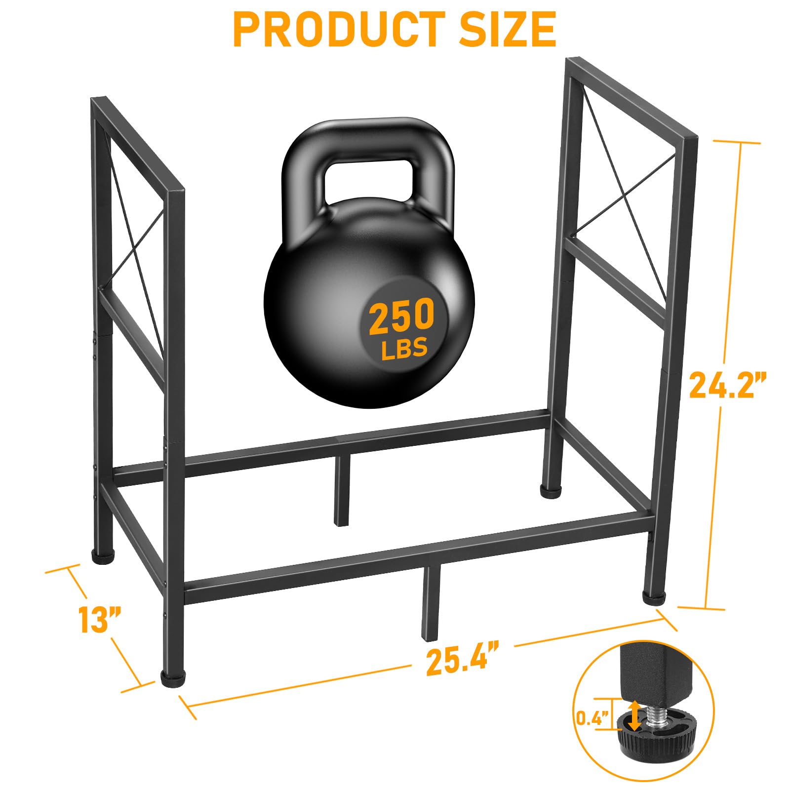 Heavy Duty Firewood Rack 2ft - Indoor Outdoor Log Holder for Fireplace, Patio & Camping - Black Firewood Storage Organizer for Wood Stove, Backyard & Garage