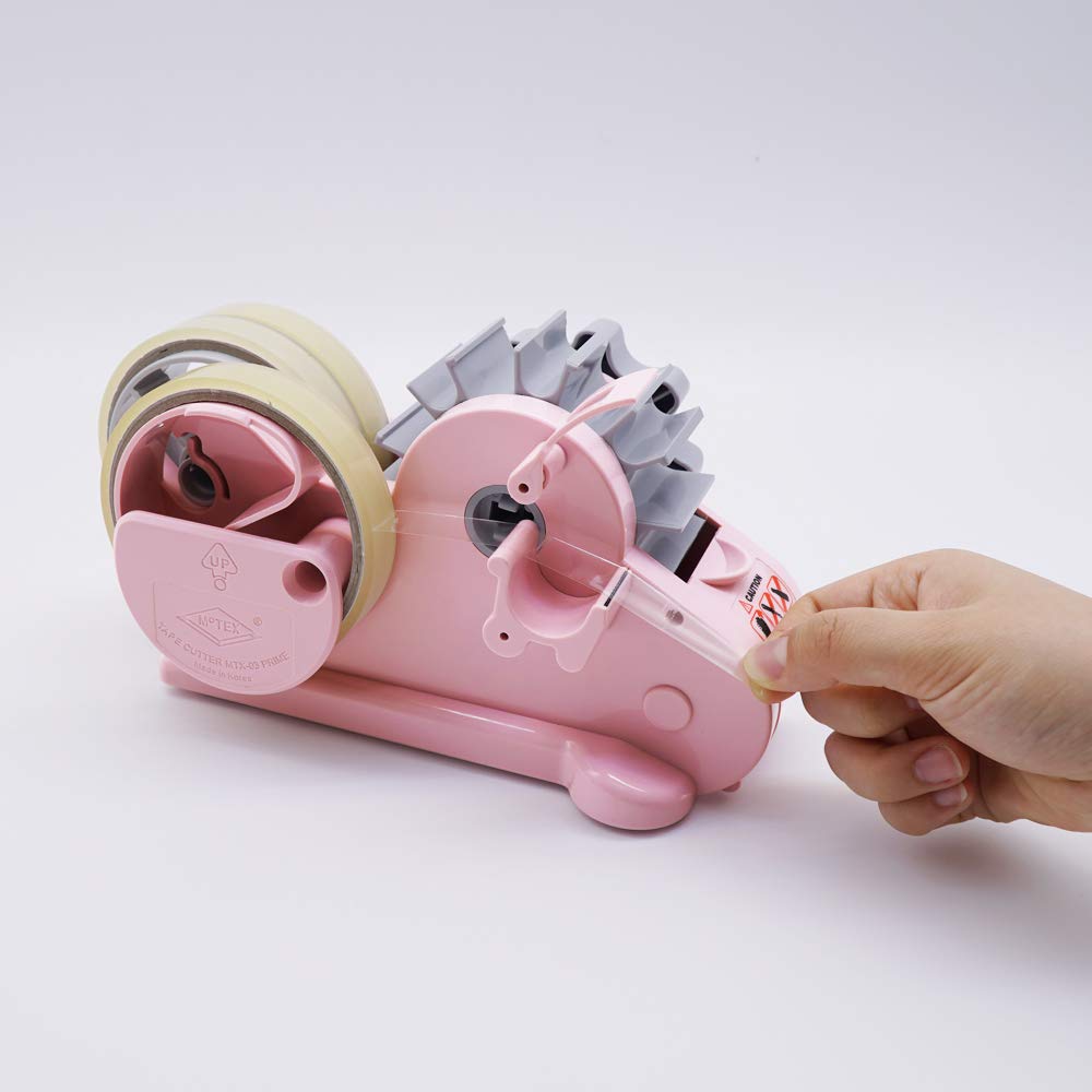 MoTEX 3 Inch Core Tape Dispenser with 3 Rolls of Clear Packing Tape - Light Pink | Heavy Duty Packaging, Shipping, Office & Home Use