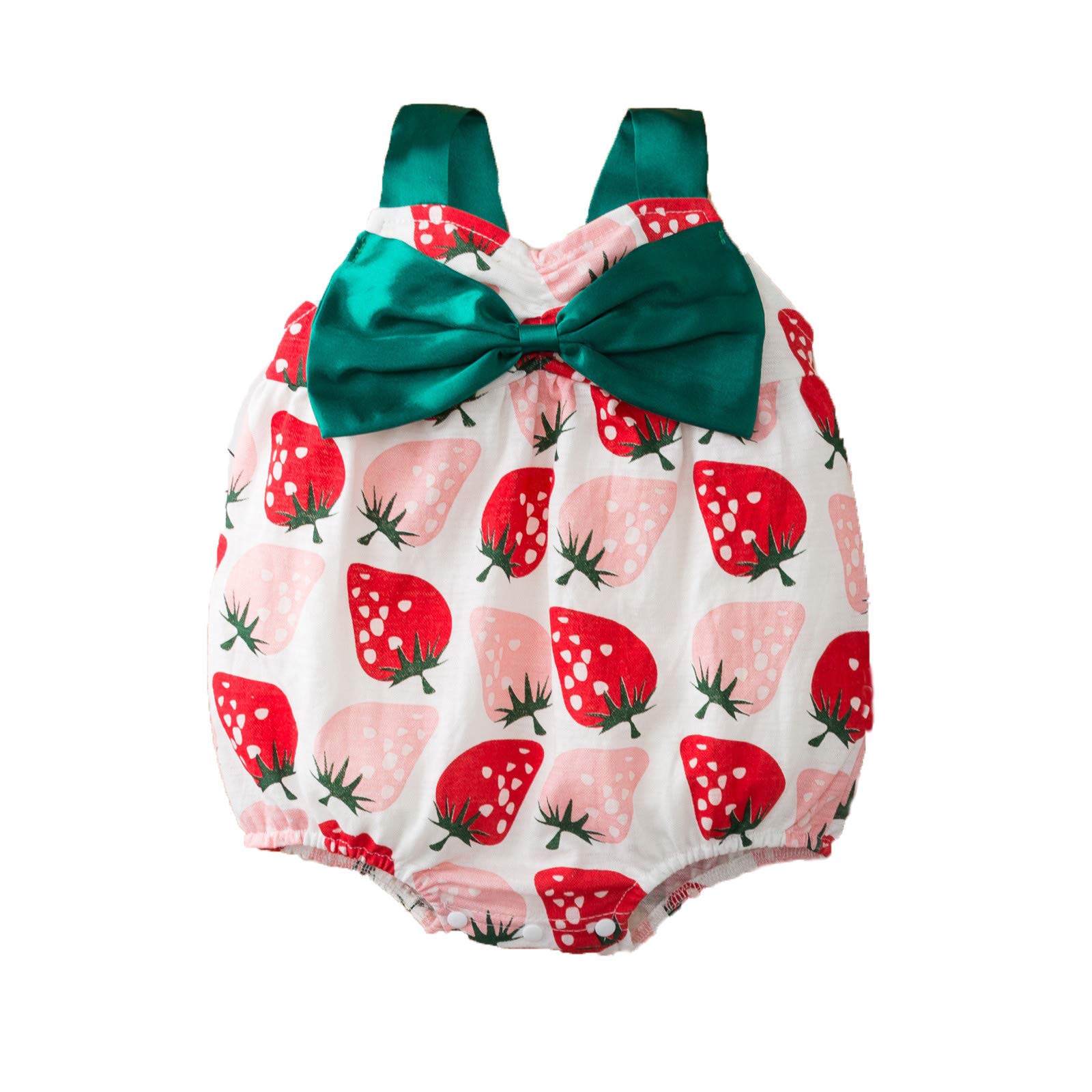 **Strawberry Print Baby Bodysuit & Romper Set for Girls - Soft Infant Jumpsuit with Bow Detail - Perfect for Playtime, Photo Shoots & Everyday Outfits**
