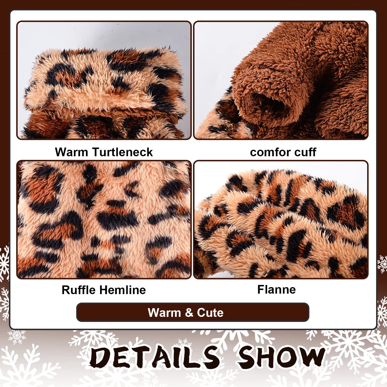 Leopard Print Turtleneck Dog Pajamas for Small Dogs - Fleece Winter Sweater Outfit for Puppies & Cats | Cozy Pet Jumpsuit for Indoor Comfort & Cold Weather (X-Small)