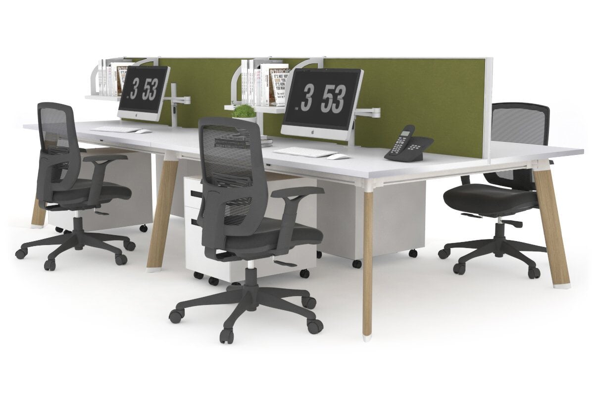 4-Person Workstation with Wood Imprint Frame - 1800L x 800W with Cable Management for Office & Home Workspace