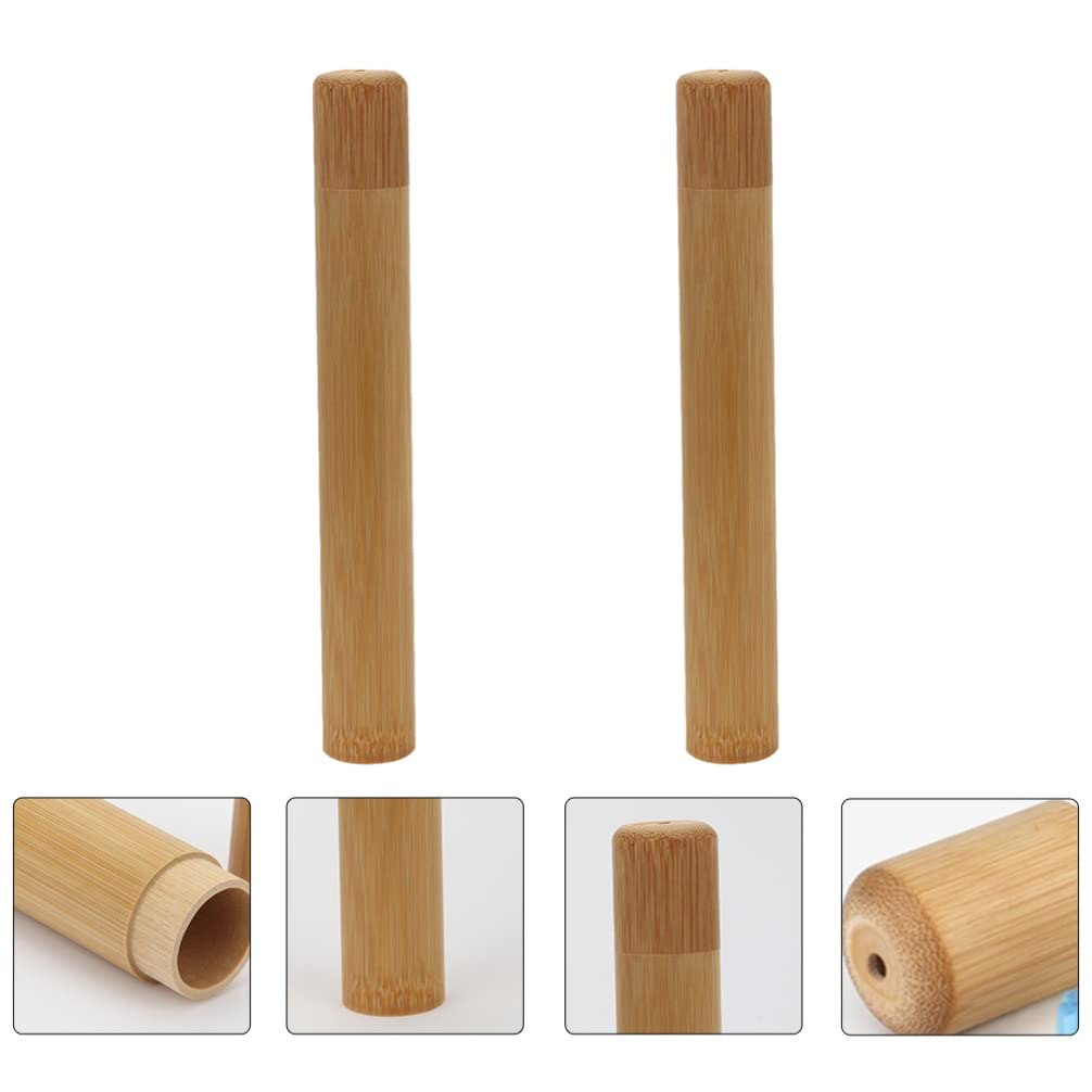 2-Pack Eco-Friendly Bamboo Toothbrush Holder & Travel Case - Bathroom Storage Organizer for Toothbrushes, Pens & Essentials - Perfect for Home, Travel & Minimalist Lifestyle