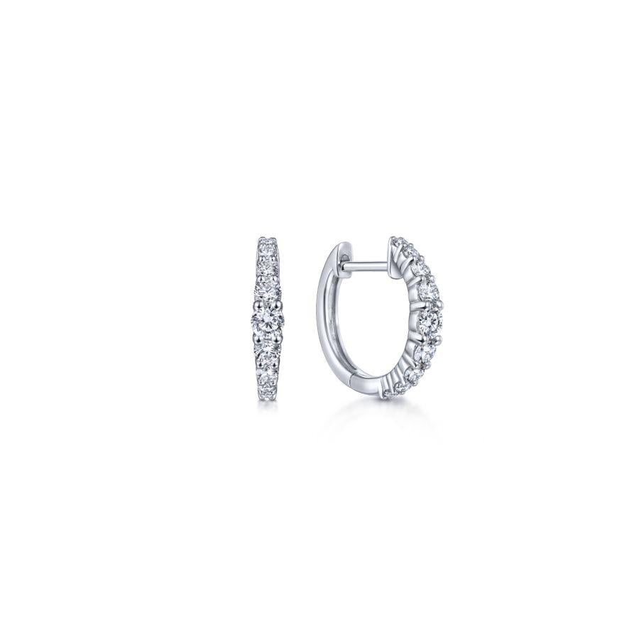 14K White Gold 13mm Classic Diamond Huggie Earrings for Women - Everyday Elegant Hoop Earrings for Work, Date Night & Special Occasions