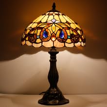 Tiffany Style Table Lamp - Stained Glass Victorian Bedside Lamp for Bedroom, Living Room & Home Office - 12x12x18 Inches Serenity Desk Reading Light (S021 Series) - Perfect for Cozy Evenings & Relaxing Ambiance