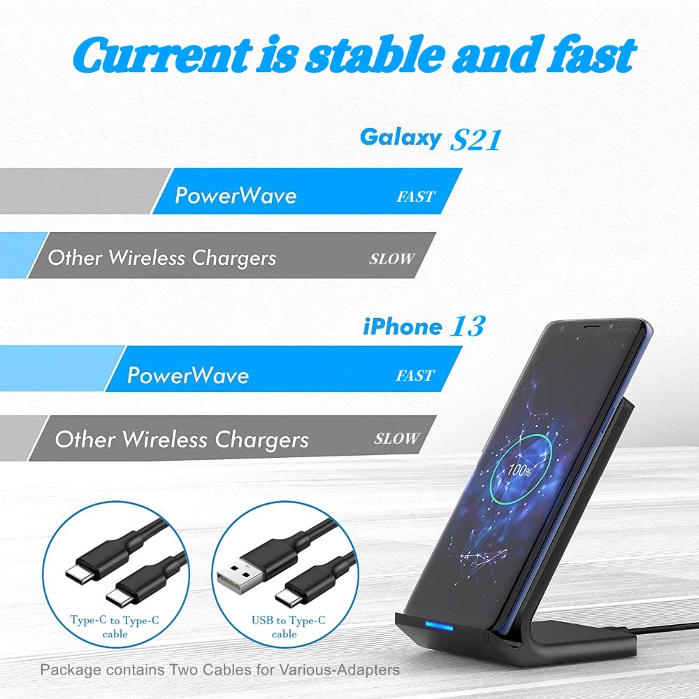 20W Fast Wireless Charger Stand - Compatible with iPhone 16/16 Pro/15/14/13/12/11/XR/XS Max & Samsung Galaxy S24/S23/S22/S21/Note 20/10/9 - Qi Certified Charging Pad for Bedside, Office & Car Use