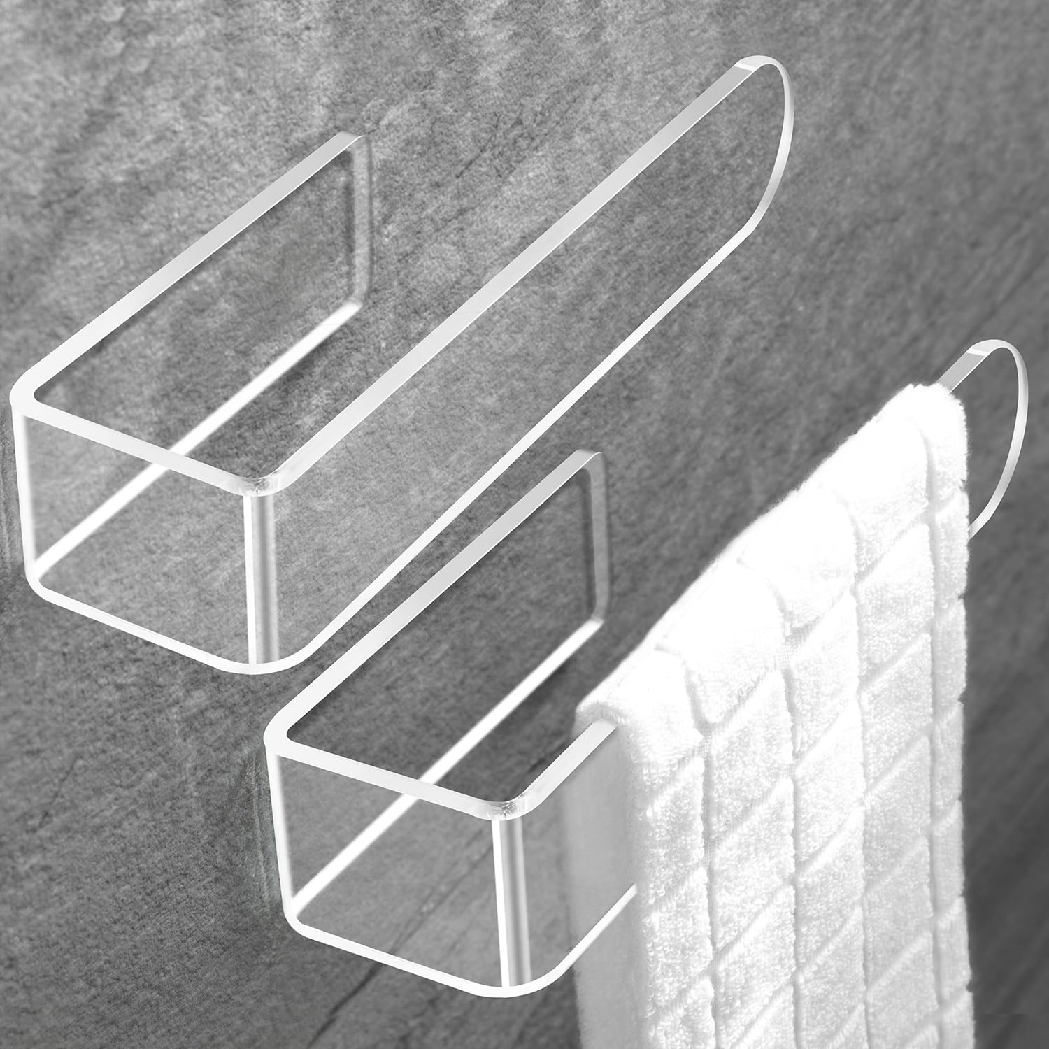 Taozun Clear Adhesive Towel Holder - No Drill Bathroom & Kitchen Wall Mount Towel Rack, 2-Pack Acrylic Towel Bar for Hand/Tea Towels - Perfect for Small Spaces, Apartments, RVs