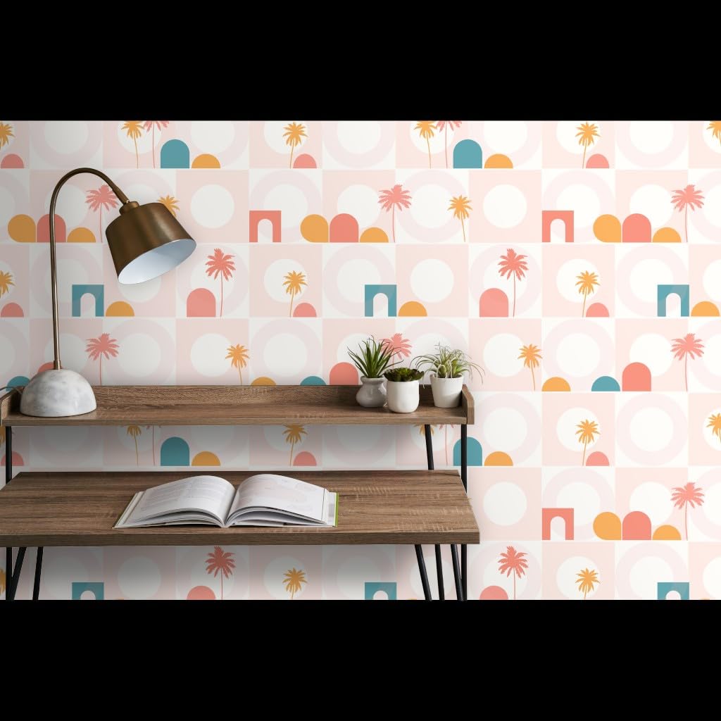 Premium Commercial Grade Wallpaper 27ft x 2ft - Modern Blush Palm Springs Summer Tropical Traditional Peel and Stick Wallpaper by Spoonflower | Perfect for Living Room, Bedroom, Office & Home Decor