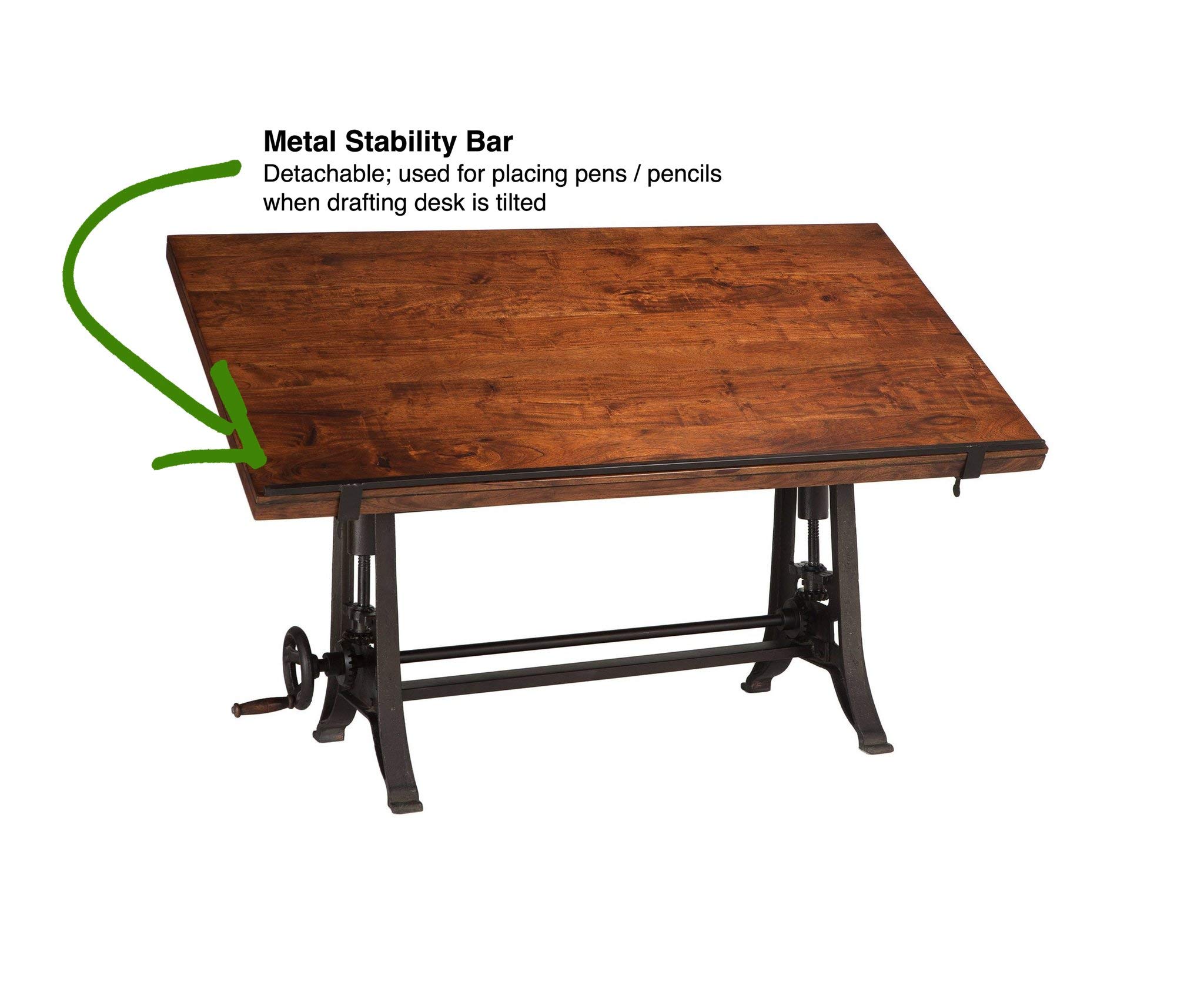 Wellington Industrial Vintage Drafting Table - Adjustable Artist Desk & Standing Desk with Reclaimed Teak Wood Top, Iron Cast Base & Tilt Function | Perfect for Home Office, Art Studio & Architectural Workspace