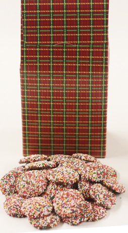 Scott's Cakes Milk Chocolate Wafers with Rainbow Non-Pareils - 8 oz Christmas Plaid Gift Box | Holiday Treats, Party Favors & Christmas Desserts