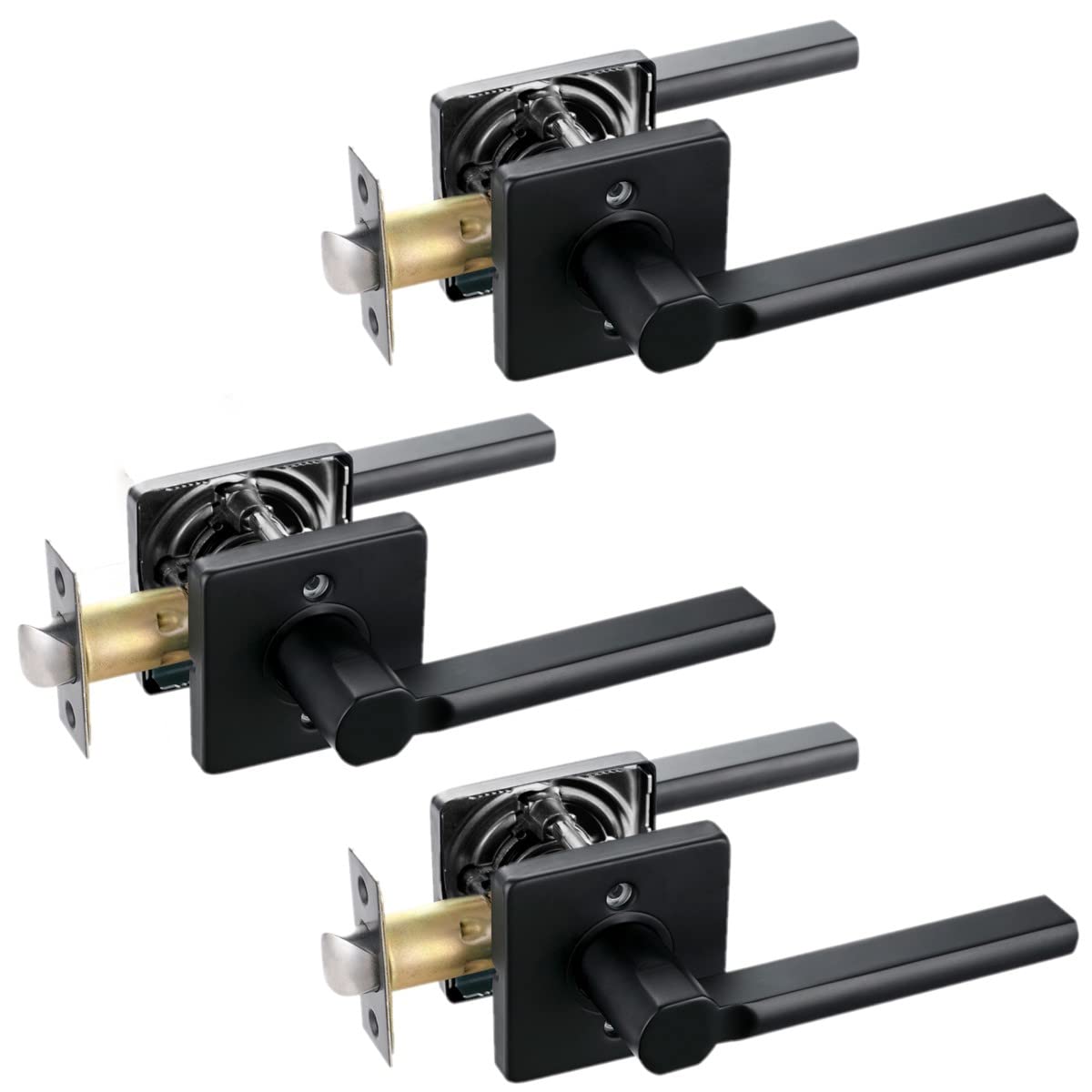 Heavy Duty Matte Black Passage Lever Lock - 3 Pack for Hallway, Closet & Interior Doors | Durable Non-Locking Handle for Smooth Operation | Perfect for Residential & Commercial Spaces