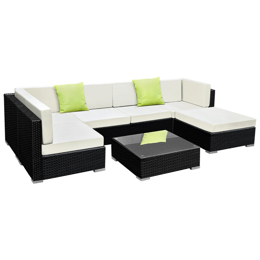 7-Piece Outdoor Wicker Sofa Set with Cushions - Patio Furniture for Garden, Poolside, and Backyard Relaxation