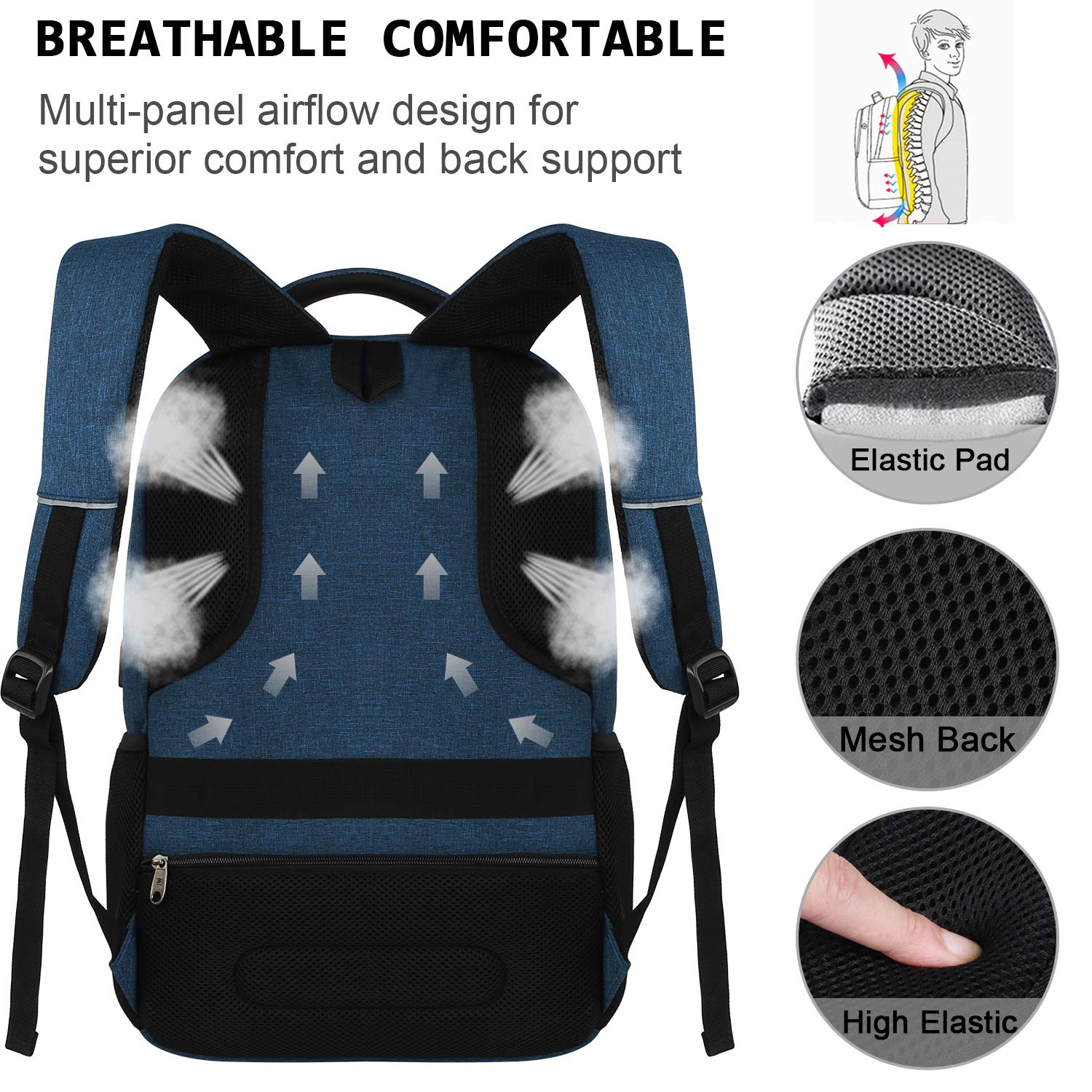 Anti-Theft Slim Laptop Backpack for Business Travel & College, Durable Water-Resistant USB Charging Bag for Women & Men, Fits 15.6 Inch Laptop & Notebook - Blue, Perfect for Work, School & Commuting