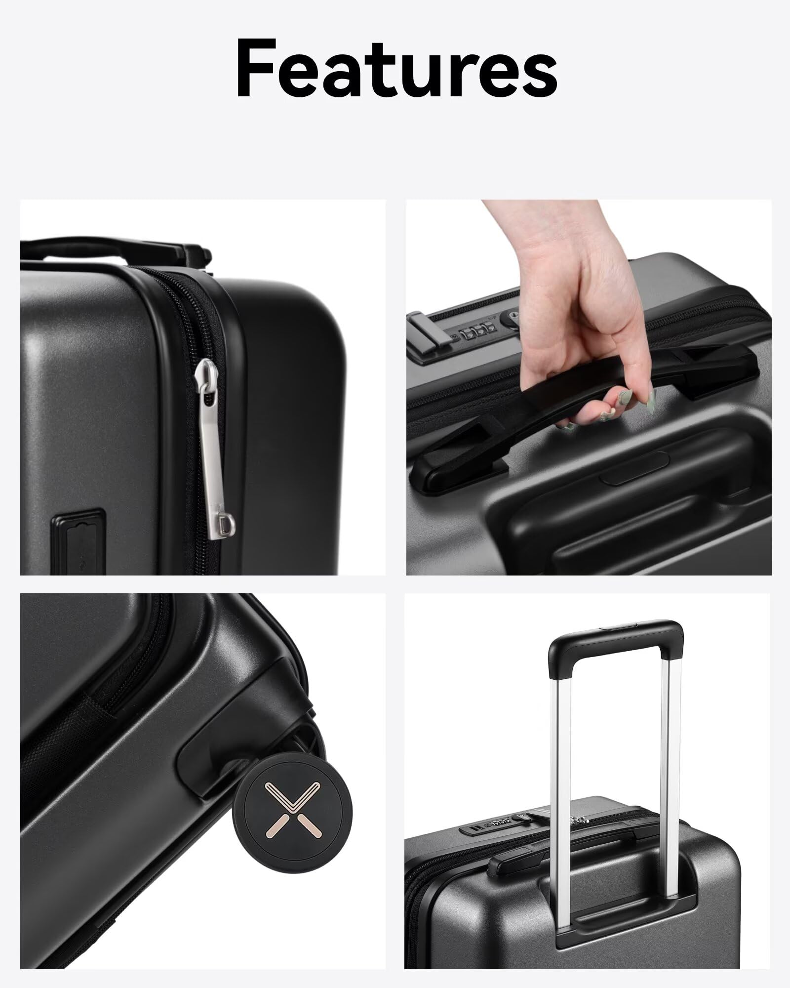 LUGGEX 20 Inch Carry On Luggage - Airline Approved Polycarbonate Hard Suitcase with Front Pocket (35L, Charcoal Metallic) - Perfect for Business Travel & Weekend Getaways