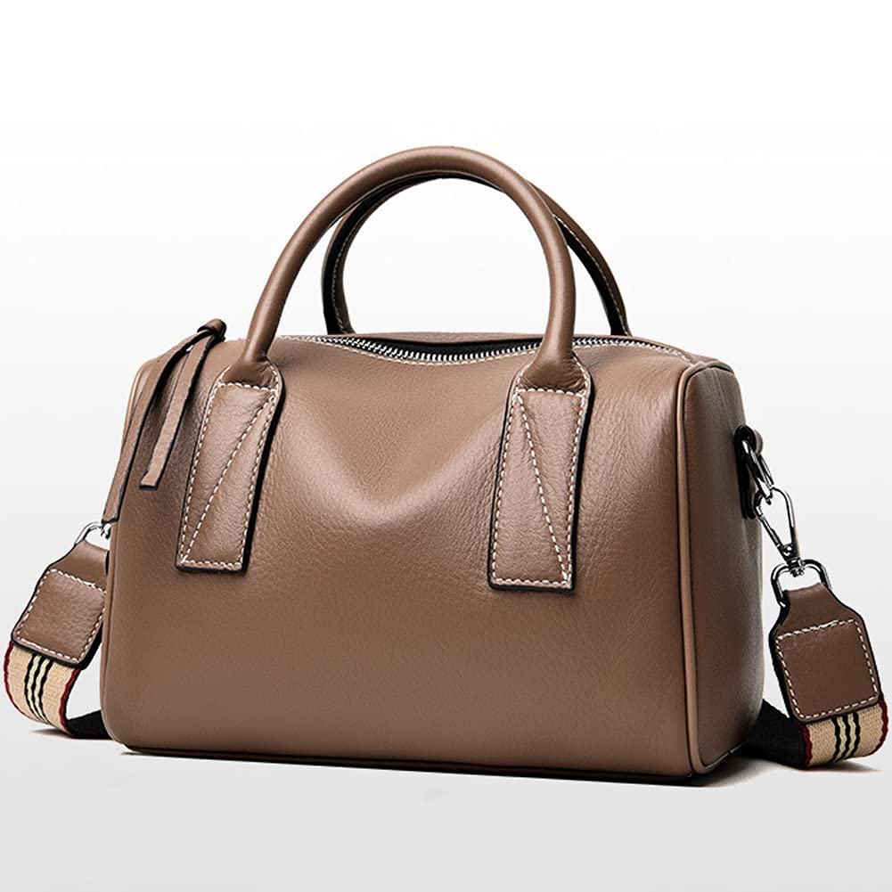 ROUROU Genuine Leather Boston Bag for Women - Large Capacity Top Handle Satchel Shoulder Bag & Crossbody Purse | Perfect for Work, Travel & Everyday Use