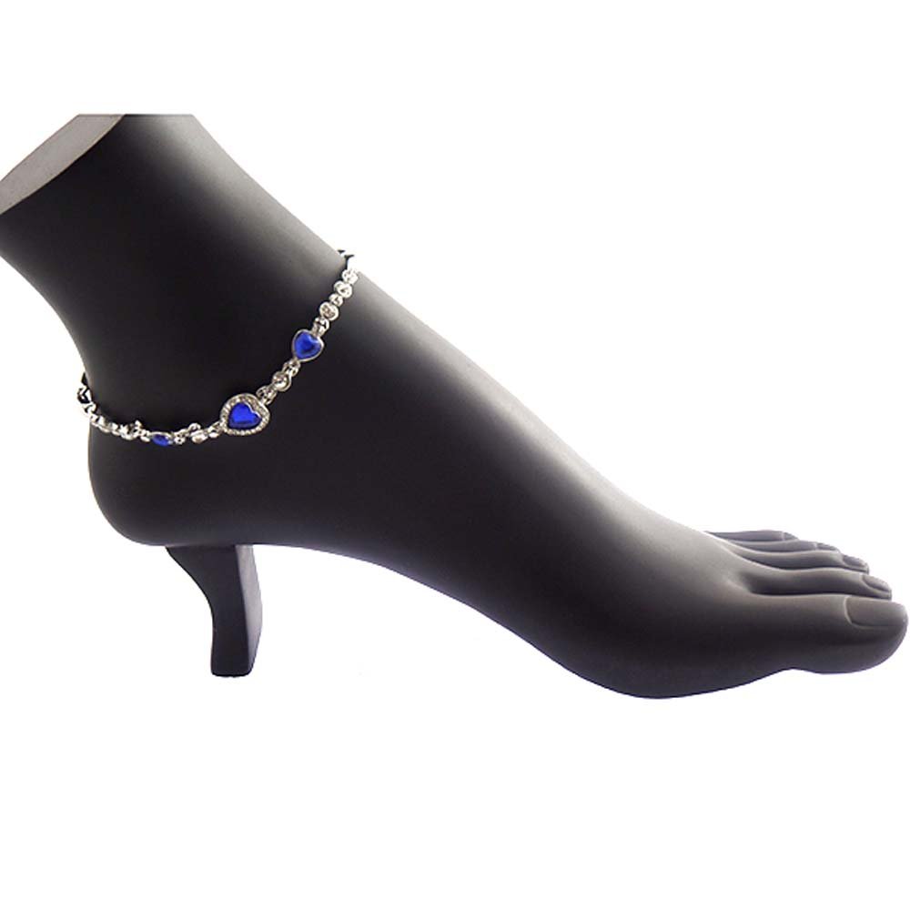Elegant Blue Heart Rhinestone Anklet for Women - Dainty Adjustable Ankle Bracelet - Perfect for Beach, Summer Outfits & Date Nights