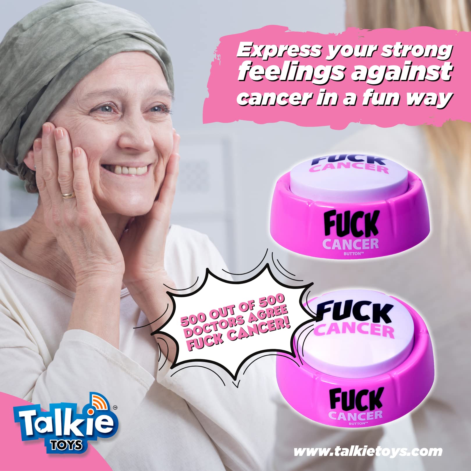 Fuck Cancer Motivational Talking Button - Inspirational Gift for Cancer Fighters & Survivors - Talkie Toys Products - Perfect for Support Groups, Fundraisers & Awareness Events