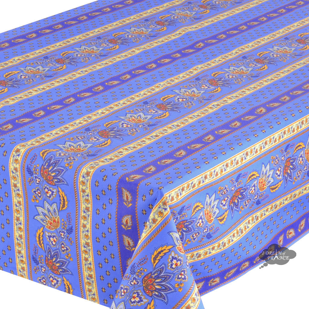 Le Cluny 60x96 Inch Rectangular Lisa Blue Acrylic Coated Cotton French Country Tablecloth - Perfect for Dining Room, Kitchen, and Outdoor Picnic Tables