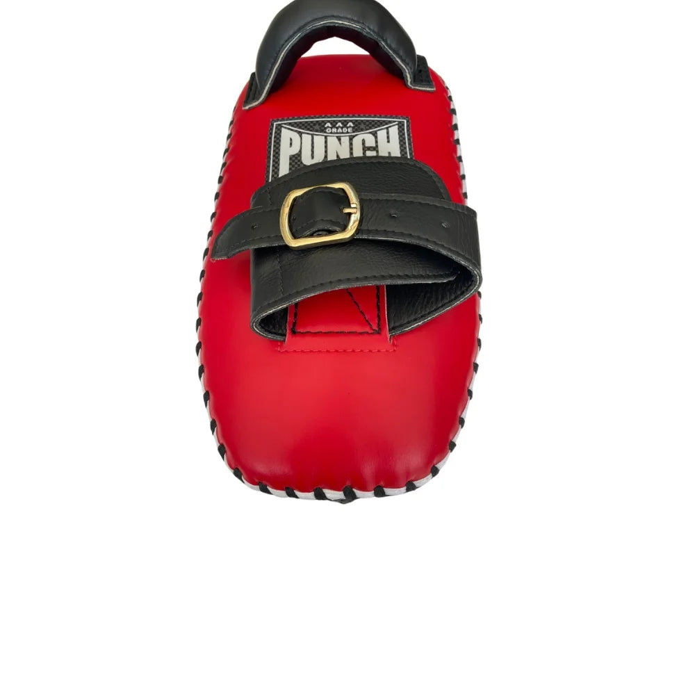 Premium Thai Pad Siam™ Leather Single Strap Buckle Muay Thai Training Equipment - Red/White for Boxing, Martial Arts & Fitness Training