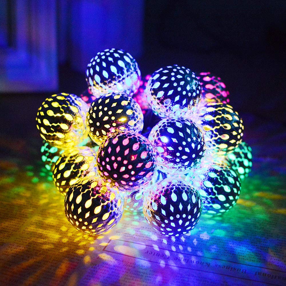 Solar Powered Geometric Moroccan String Lights - 20 LED 15.7FT Outdoor/Indoor Waterproof Fairy Lights for Garden, Patio, Wedding, Party & Christmas Decor (Multicolor) - Perfect for Backyard, Balcony, Bedroom and Holiday Lighting