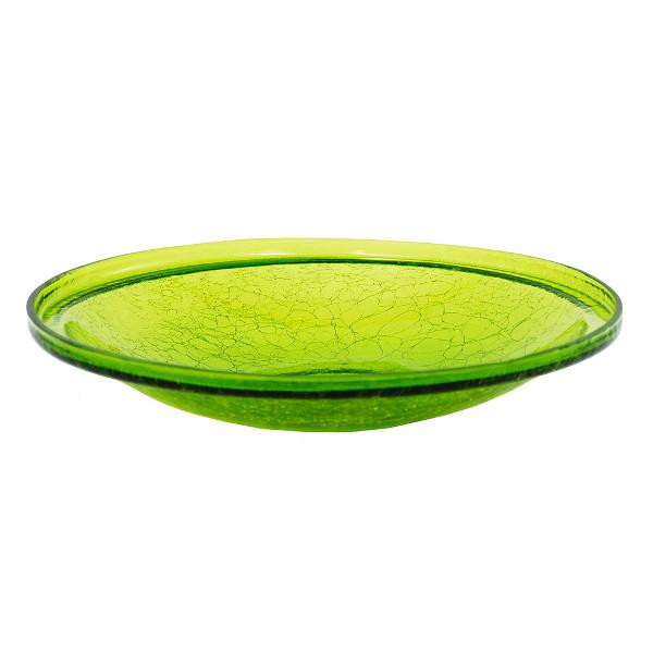 Fern Green Crackle Glass Birdbath Bowl for Garden Decor - Handmade Outdoor Bird Feeder with Crackled Texture, Perfect for Attracting Birds to Your Backyard or Patio