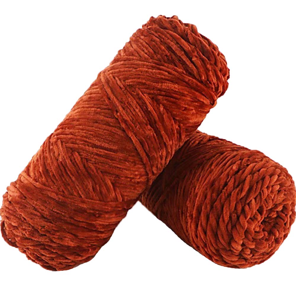 Soft Rust Red Chenille Velvet Yarn - 400g Fluffy Knitting Yarn for DIY Sweaters, Scarves, Gloves & Hats | Premium Knitting Materials for Cozy Winter Crafts & Home Decor Projects