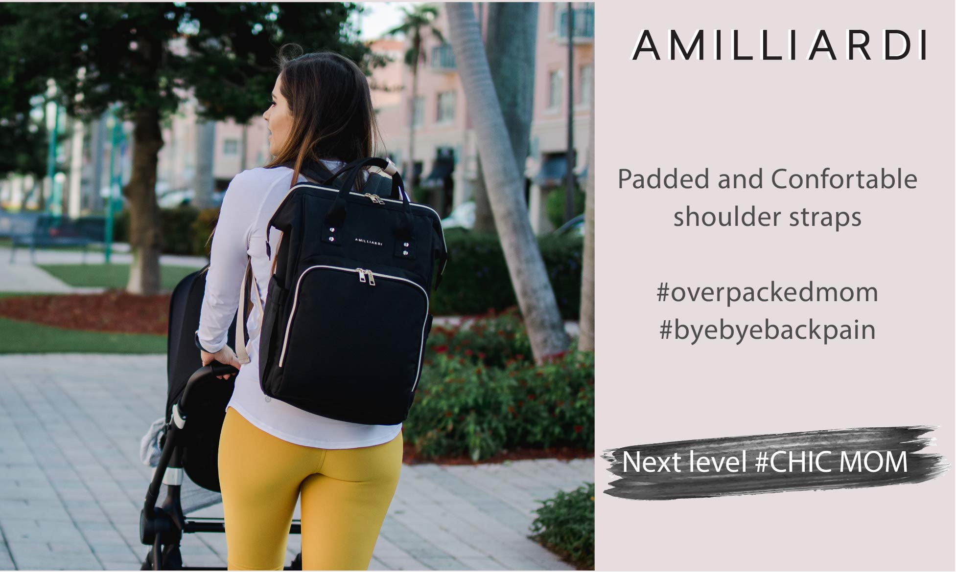 AMILLIARDI Large Diaper Bag Backpack with 6 Insulated Bottle Pockets & Detachable Stroller Straps - Perfect for Baby Care, Travel & Parenting Essentials Organization