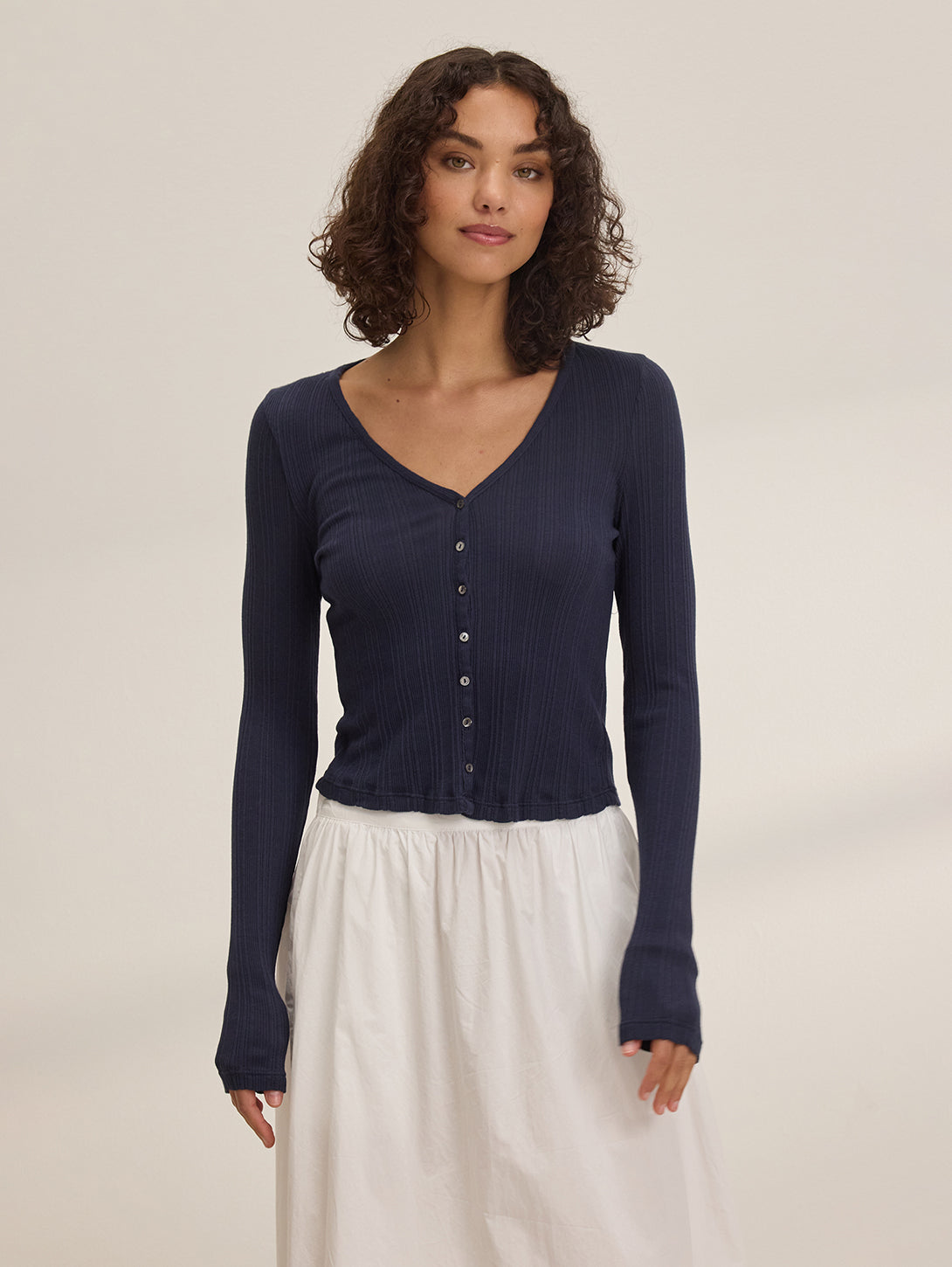 Drew Pointelle Cardigan for Women - Soft Knit Sweater Navy Blue | Cozy Fall & Winter Layering, Casual Office Wear, Weekend Outfits