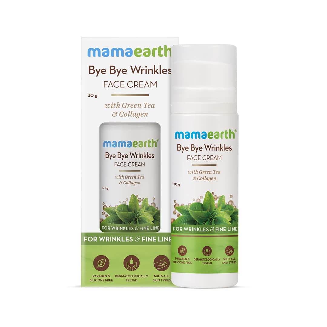 Mamaearth Bye Bye Face Cream for Women - Anti-Aging Cream with Green Tea & Collagen - Reduces Fine Lines & Wrinkles - 30g - Perfect for Daily Skincare Routine & Nighttime Moisturizing