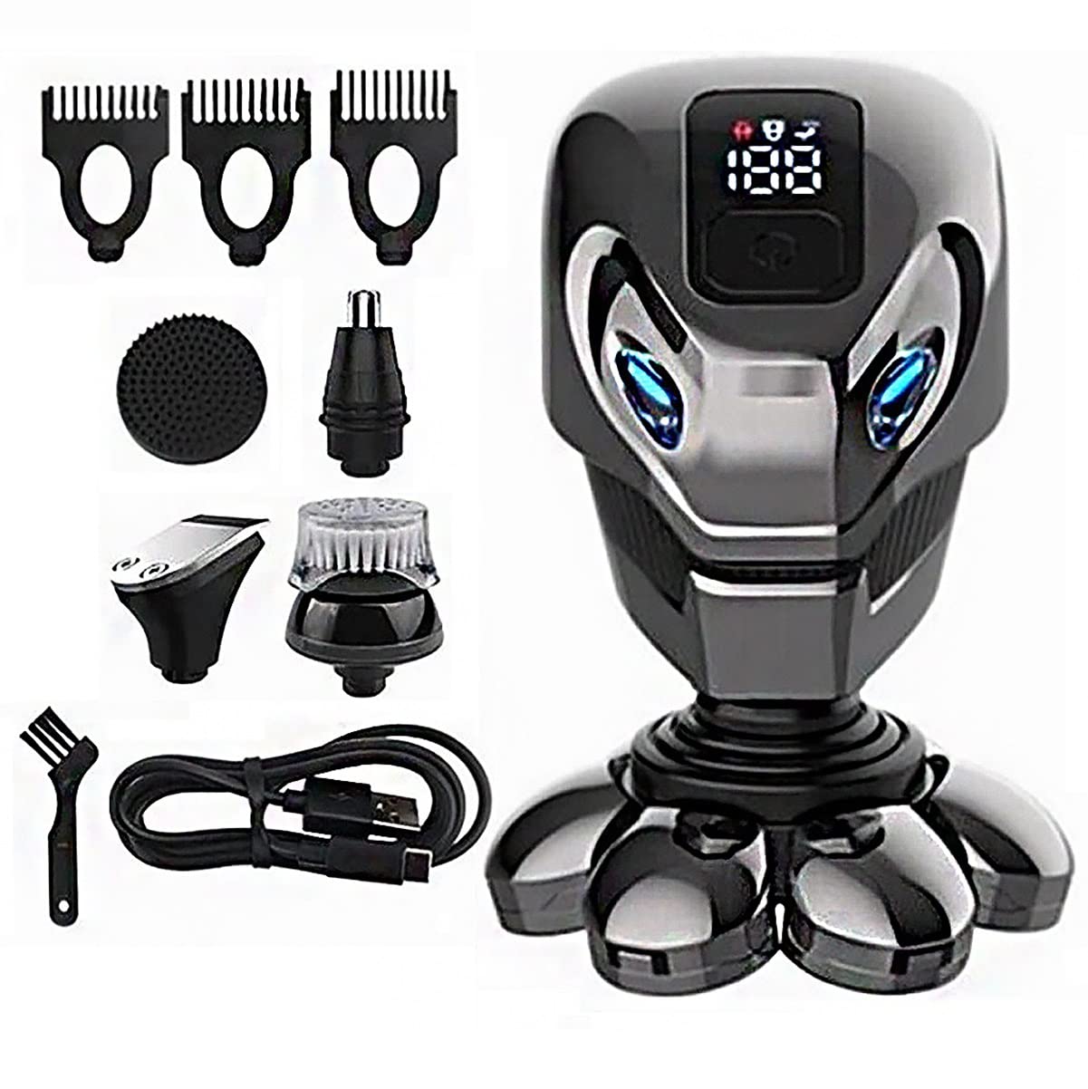 5-in-1 Rechargeable Electric Razor for Men - Wet/Dry Beard Trimmer & Shaver with LCD Display - Professional Grooming Kit for Travel, Home & Office Use