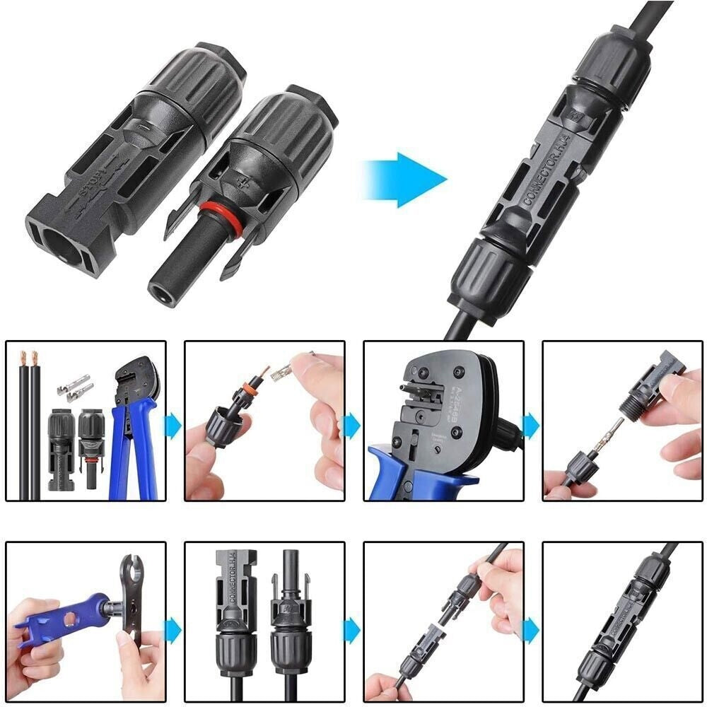 10 Pairs 30A Solar Panel Connectors - IP67 Waterproof PV Cable with Male & Female Line Plug Sockets for Solar Power Systems, RV, Marine & Off-Grid Applications
