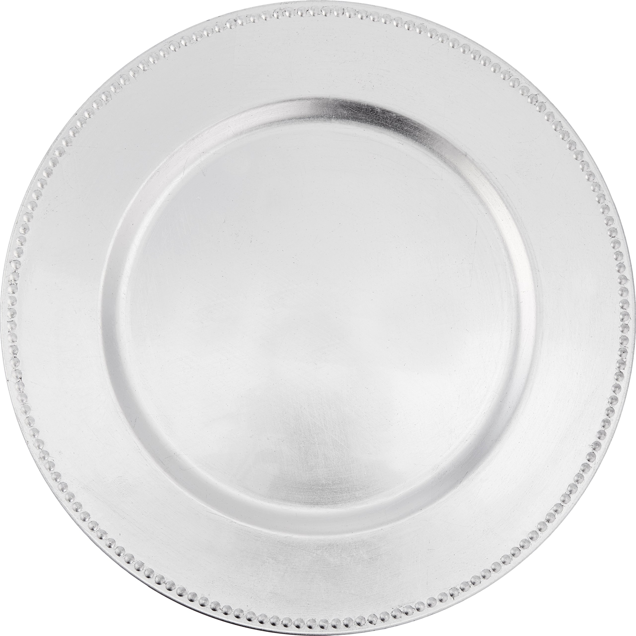 Jay Beaded Round Charger Plate - 13 Inch Silver Charging Plate for Formal Dining, Wedding Decor & Holiday Table Setting