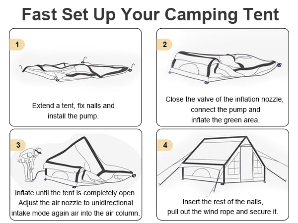 **Inflatable Camping Tent with Pump & Stove Jack – 4-6 Person Waterproof Air Tent for Outdoor Adventures – Easy Setup for Family Camping, Hiking & Backpacking**