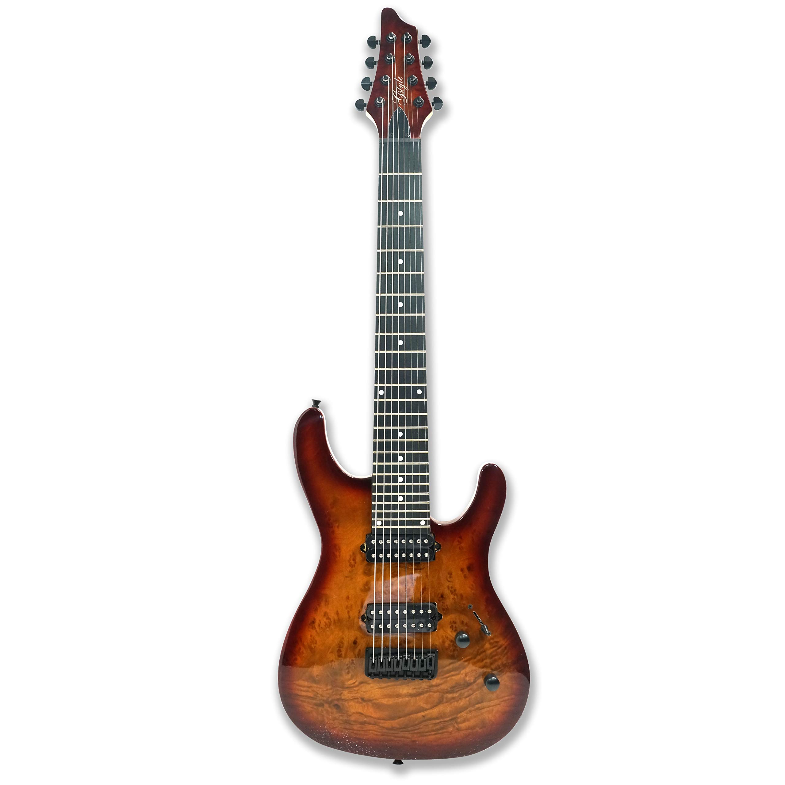 Gstyle ES-800 8 String Electric Guitar - Right-Handed, Burl Poplar Veneer Top, Okoume Wood Body, Bolt-On Maple Neck | Perfect for Metal, Rock & Progressive Guitarists - Stage Performance & Studio Recording