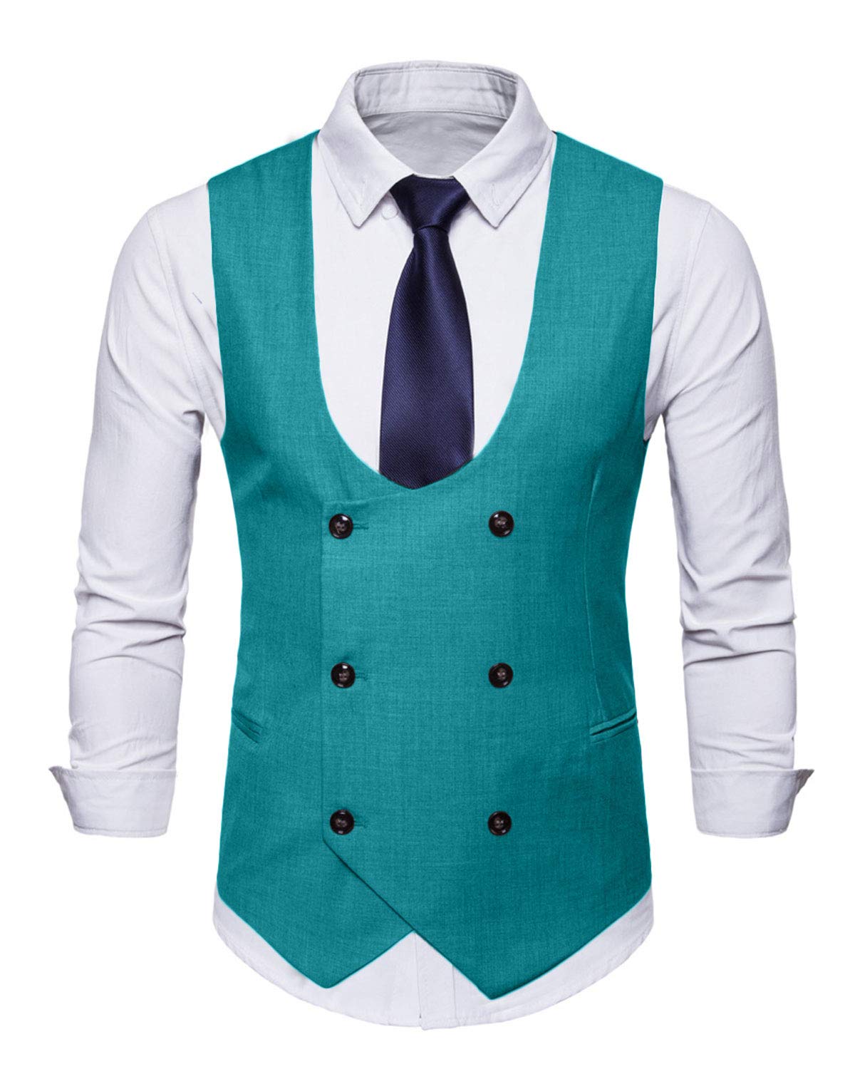 MllesReve Men's Slim Fit Waistcoat - U Neck Double Breasted Suit Vest for Formal Wear, Wedding, Business & Evening Events