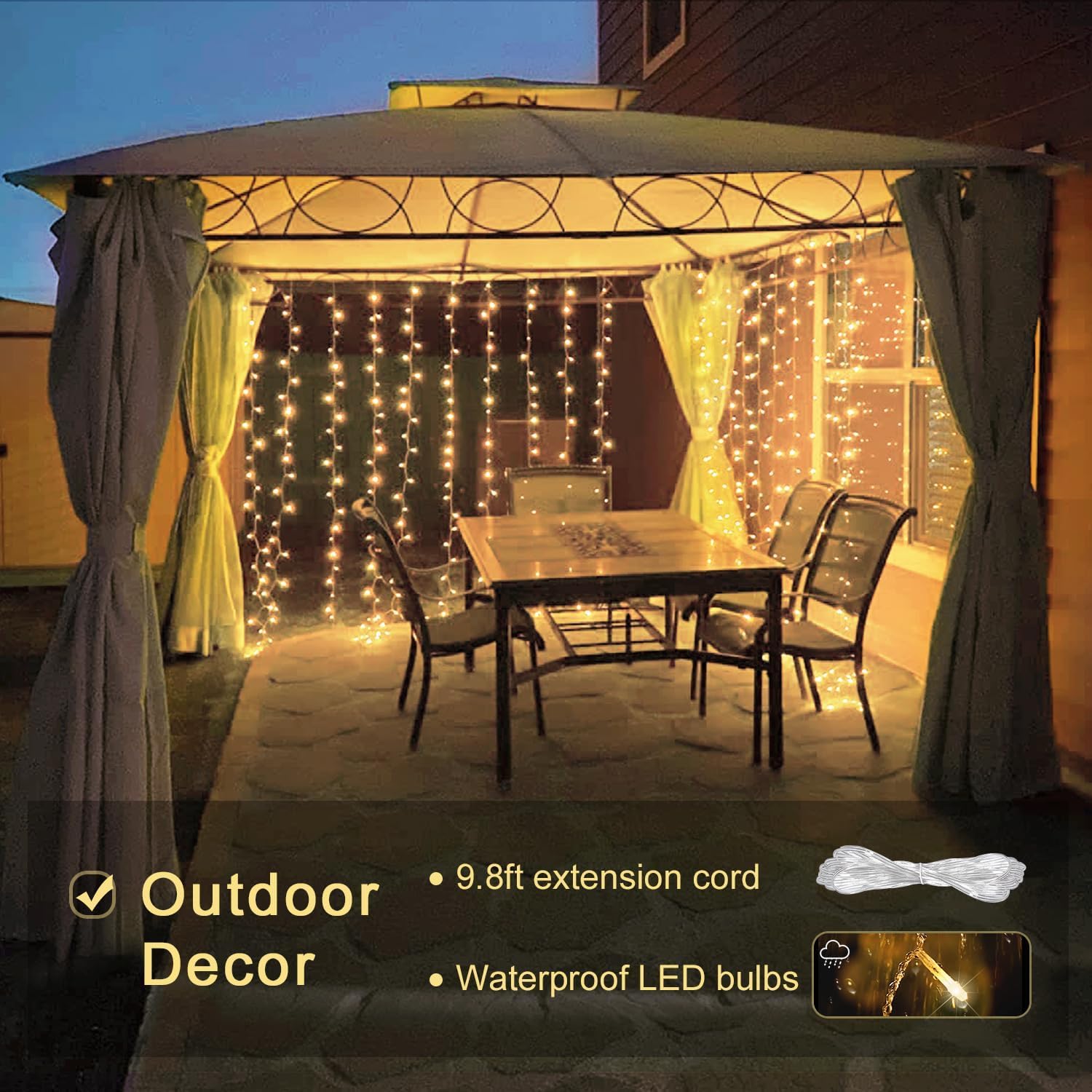 JMEXSUSS 300 LED Remote Control Christmas Fairy Curtain Lights - Indoor/Outdoor Waterproof String Lights for Window, Wall, Bedroom, Wedding & Party Decor (Warm White) - Perfect for Holiday, Backdrop & Home Decoration