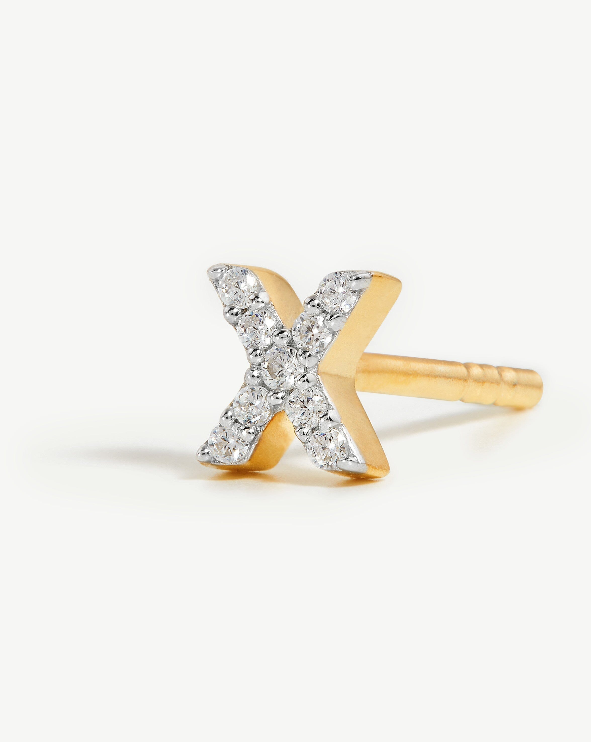 Pave Initial Single Stud Earring - Initial X | 18k Gold Vermeil & Cubic Zirconia - Perfect for Gifts, Birthdays, Anniversaries & Everyday Elegance