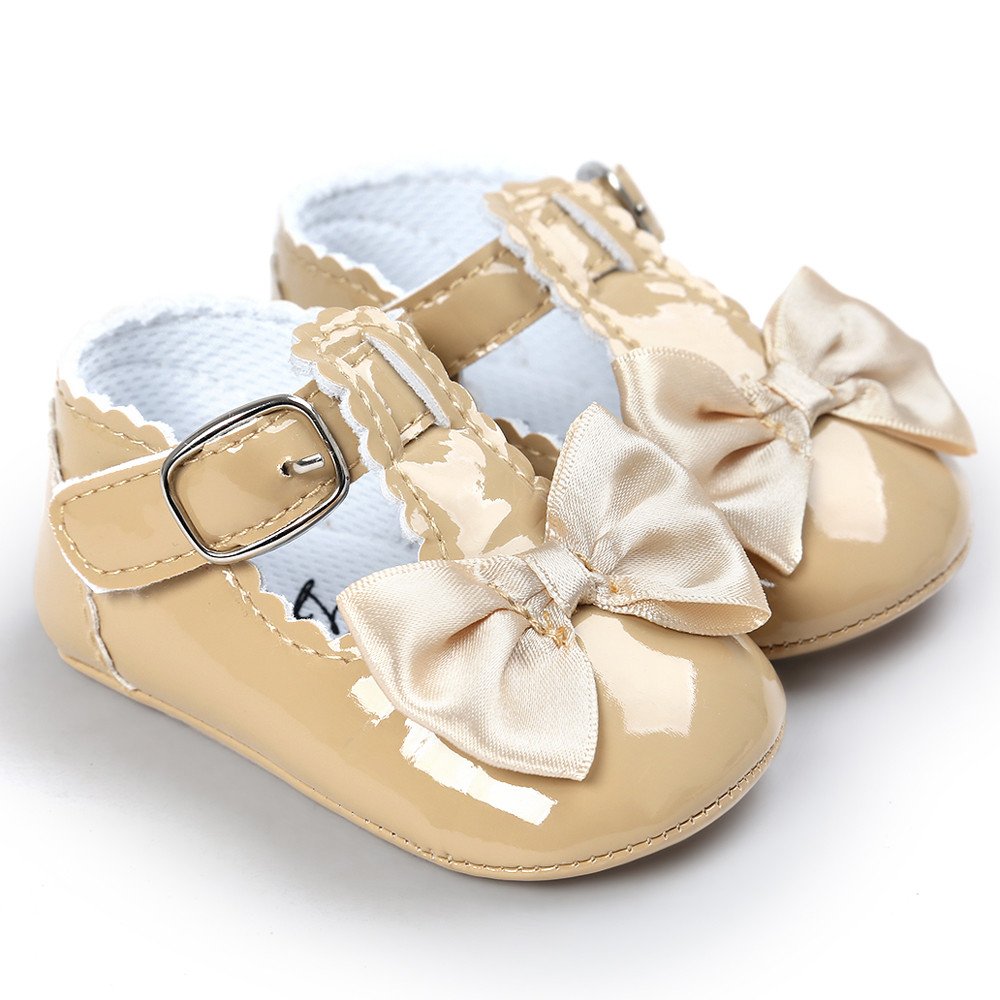 Sparkly Bowknot Mary Jane Flats for Baby Girls - Princess Dress Shoes for First Walkers, Weddings & Parties | Soft Crib Shoes for Festive Occasions & Special Events