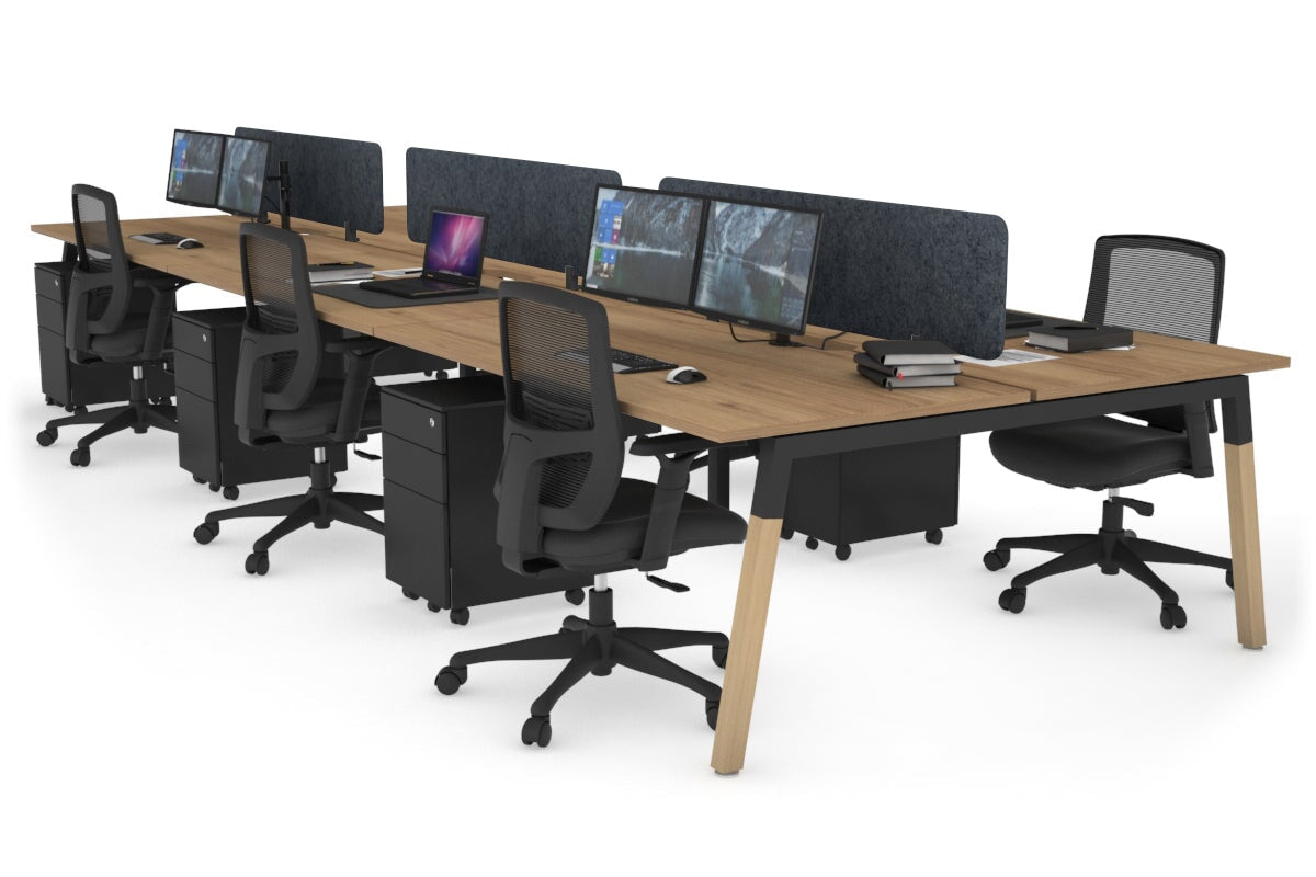 6-Person Office Workstation with Quadro A Legs & Wood Cross Beam - 1800L x 800W with Cable Management Scallop | Ideal for Collaborative Workspaces & Modern Offices