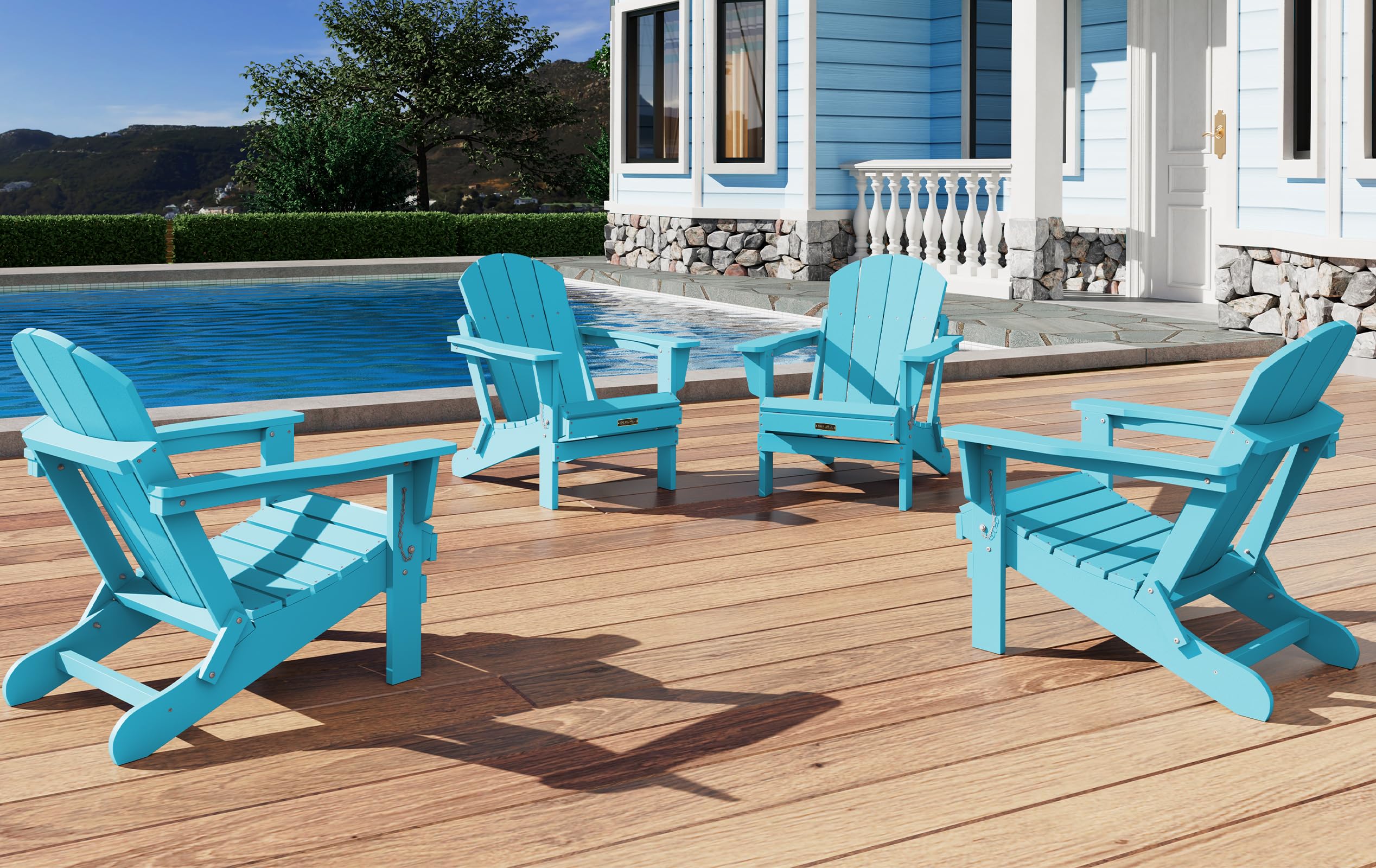 SERWALL Folding Adirondack Chair - Weather Resistant Outdoor Patio Furniture, Light Blue - Perfect for Backyard, Garden, Poolside & Beach Relaxation