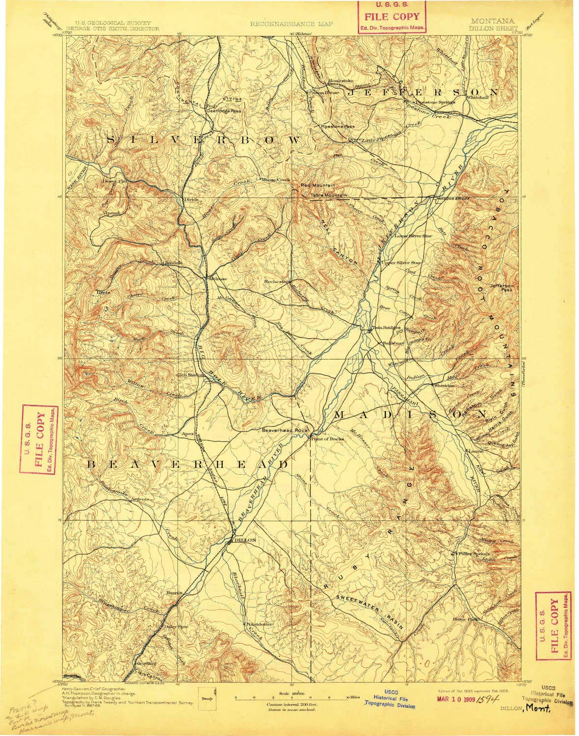 Vintage 1893 Dillon MT Topographic Map - 1:250000 Scale Historical Map (Updated 1909) - 19.9 x 15.7 Inches - Perfect for Collectors, Genealogy Research & Western US History Enthusiasts