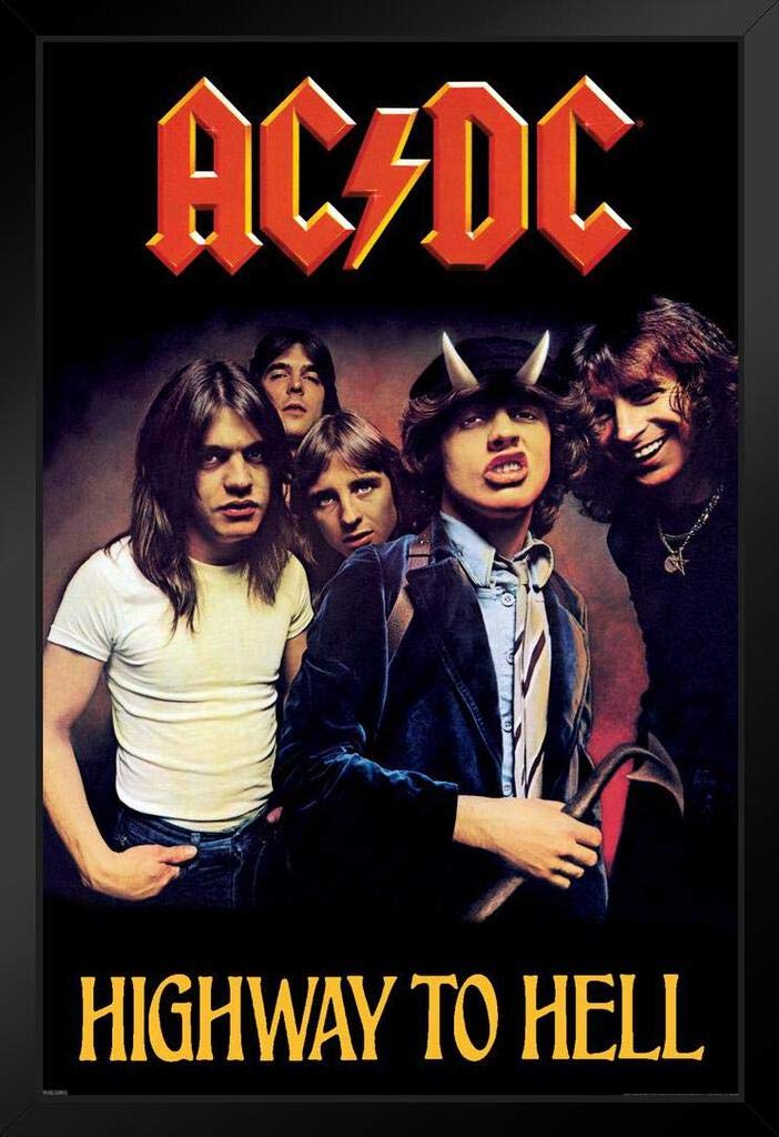 AC/DC Highway to Hell Album Cover Wood Frame - 9x13 Classic Rock Band Music Poster - Vintage Retro Display for Wall Decor & Music Room - Perfect for Fans & Gift Ideas