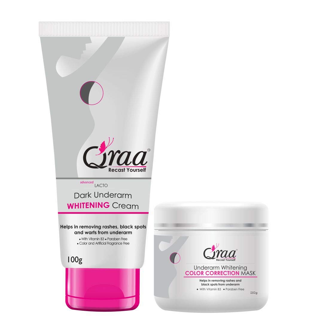 QRAA Underarm Brightening Kit for Dark Underarms & Uneven Skin Tone | Paraben-Free Dark Spot Corrector for Neck, Armpits, Elbows, Knees & More | 350g (Pack of 2) | Perfect for Summer Wear & Sensitive Skin Care