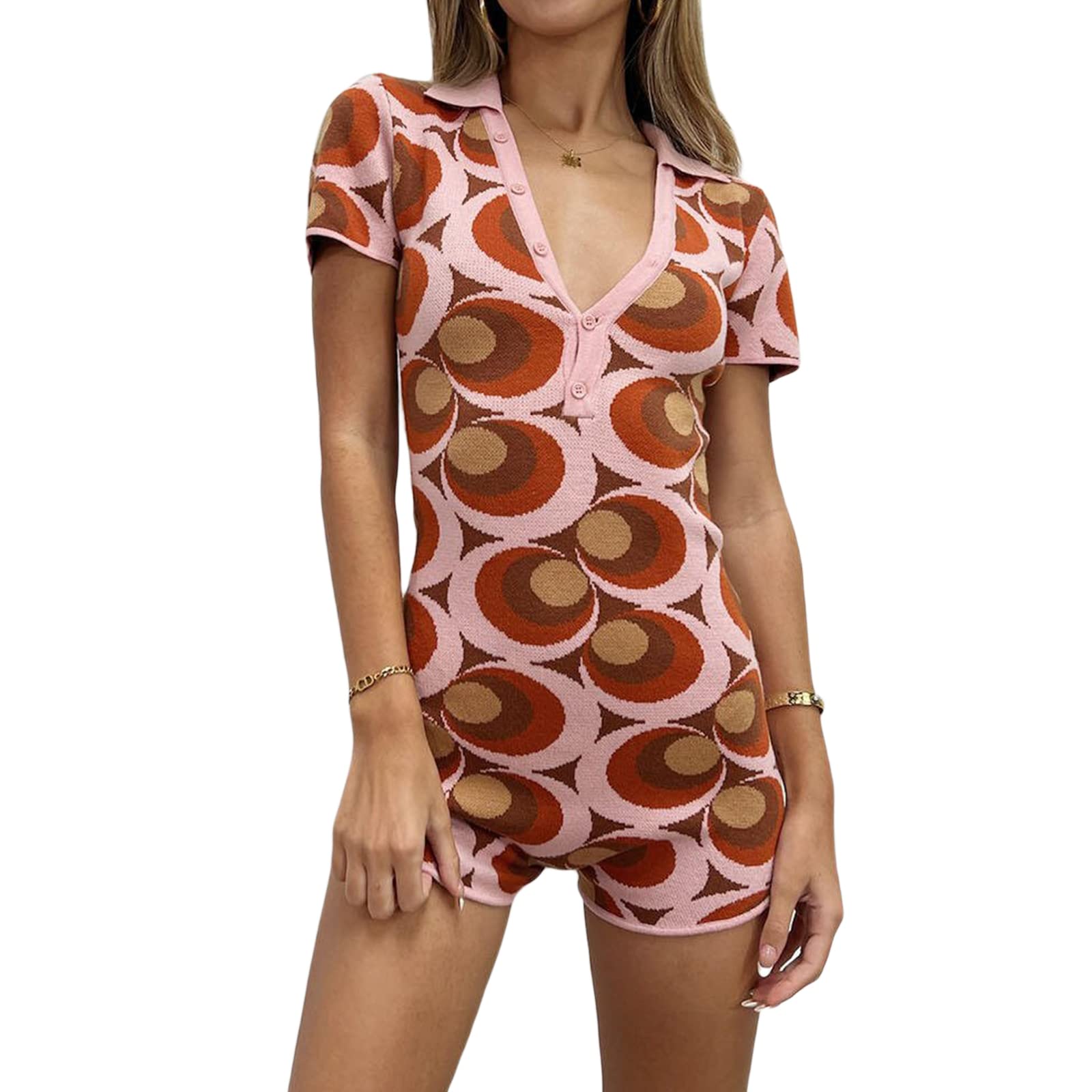 Wilcliar Women's Short Sleeve V-Neck Romper Jumpsuit - Floral Print Skinny Playsuit for Summer | Beach Vacation, Casual Outing, Party Wear