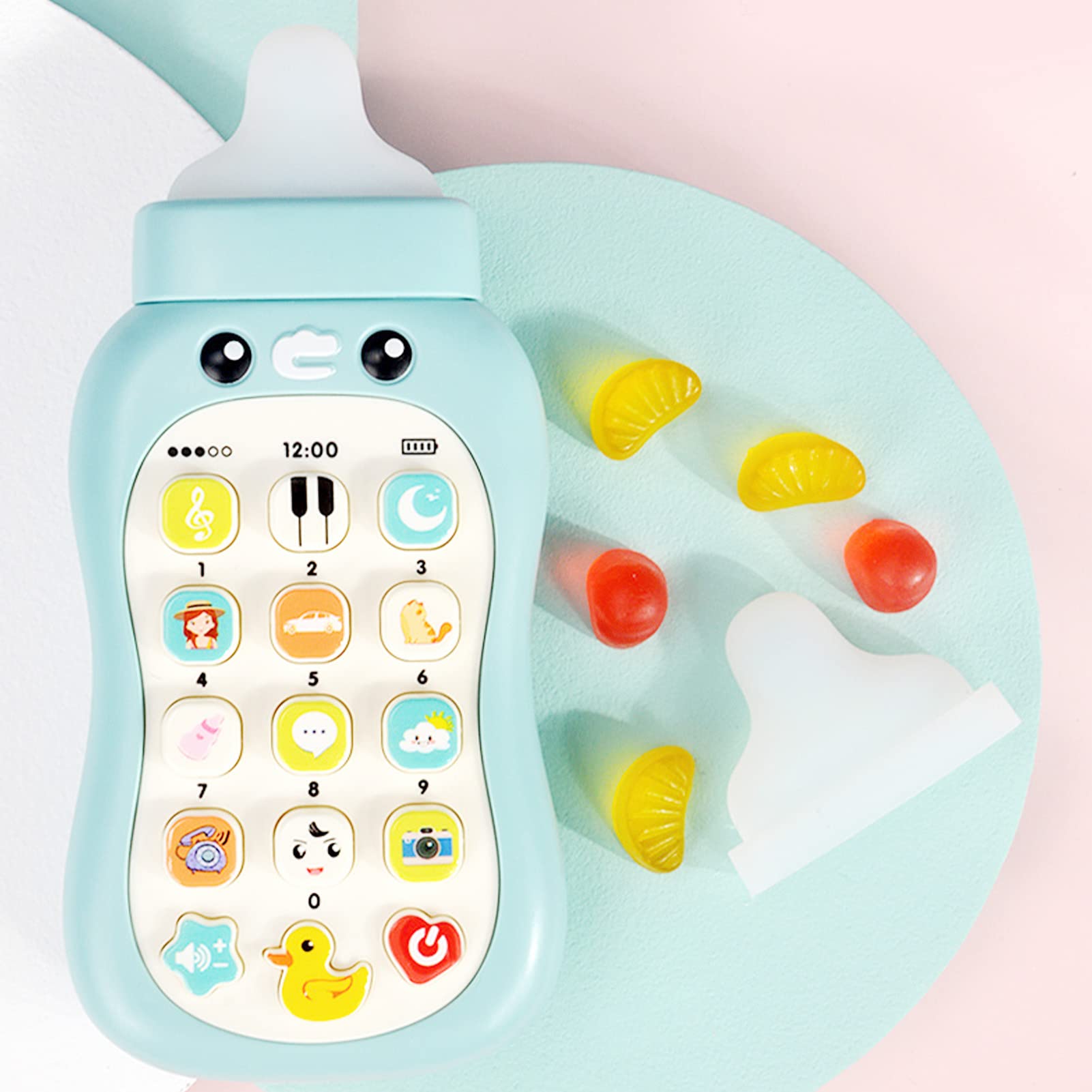 Portable Baby Learning Cell Phone with Pacifier - Educational Toy for Infants & Toddlers - 15 Interactive Functions (Weather Sounds, Piano Music) - Early Learning Mobile Phone Toy - Perfect for Home, Travel & Daycare Playtime