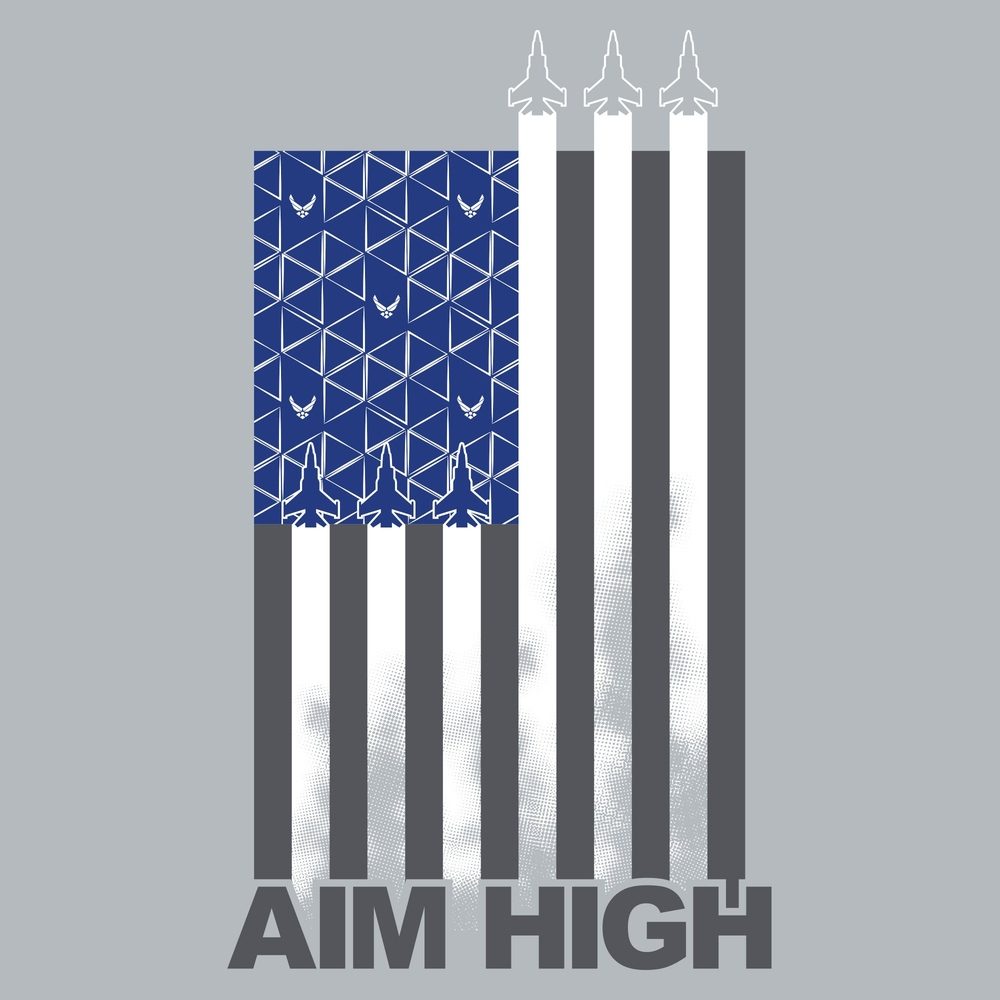 USAF Aim High Flag T-Shirt - Dark Heather Gray - Patriotic Military Apparel for Veterans & Air Force Supporters - Perfect for Memorial Day, Veterans Day & Military Events